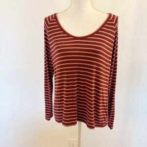 Cabi Pink Striped Scoop Neck Long Sleeve Tee Style 4198 Size M